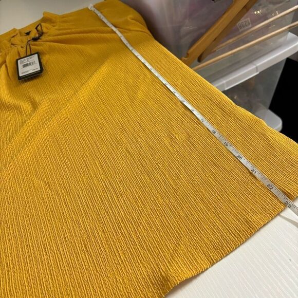 Adrianna Papell textured knit 3/4 bubble sleeves ochre medium new - Picture 8 of 11